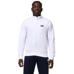 Bluza z zamek błyskawiczny na siłownia na czas wolny. Białe bluzy bez kaptura męskie LEONE 1947 APPAREL, z bawełny. W wyprzedaży za 124.24 zł.