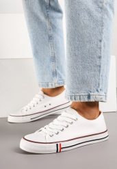 Biało-Czerwone Trampki z Niską Cholewką Lileva. Białe trampki i tenisówki damskie Born2be, bez wzorów, z jeansu, przed kostkę. Za 39.99 zł.