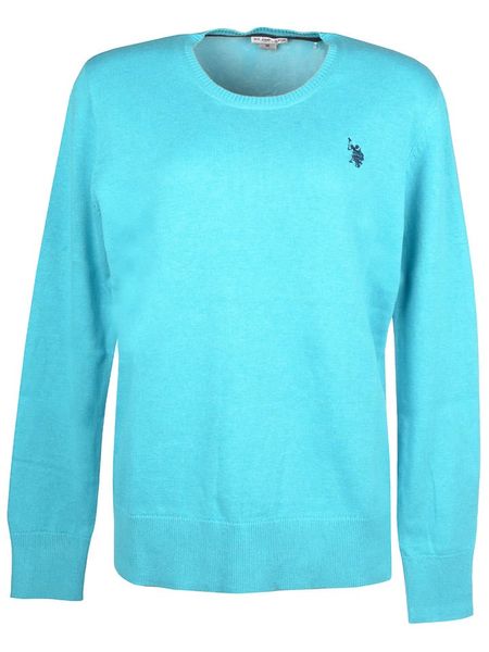U.S. Polo Assn. Sweter w kolorze turkusowym rozmiar: L. Niebieskie swetry klasyczne damskie U.S. Polo Assn., l, z bawełny, bez kołnierzyka. Za 166.10 zł.