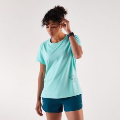 Koszulka do biegania damska Kiprun Run 500 Dry. Niebieskie t-shirty damskie KIPRUN, m, bez wzorów, z elastanu, bez kołnierzyka. Za 59.99 zł.