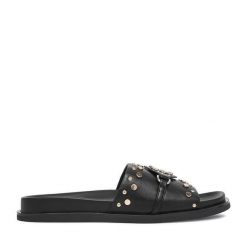 Klapki Nine West. Czarne klapki damskie Nine West, bez wzorów, bez obcasa. Za 219.99 zł.