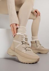 Ciemnobeżowe Śniegowce na Grubej Podeszwie z Geometrycznym Wzorem Alwedea. Brązowe śniegowce damskie Born2be, z jeansu. Za 114.99 zł.