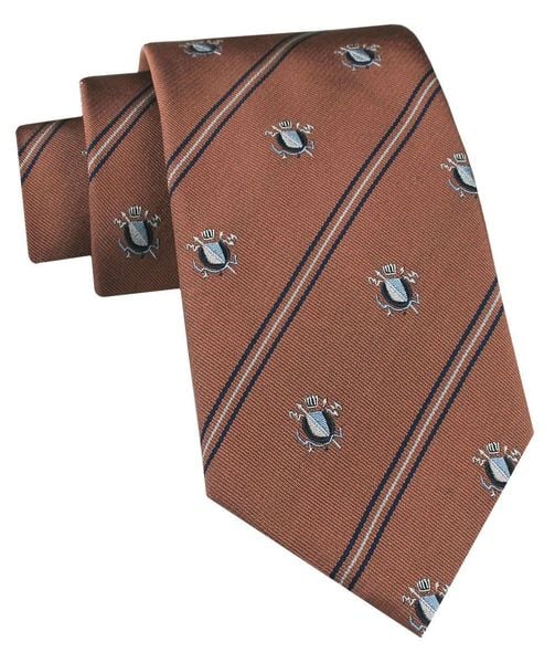 Jedwabny Krawat Męski - His Story - Karmelowy, Wzór Klubowy. Krawaty i muchy męskie His Story, bez wzorów, z jedwabiu, eleganckie. Za 115.00 zł.