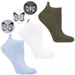 Skarpetki damskie Moraj, bawełniane niskie stopki z motylem na pięcie (3 pary), niebieskie-białe-szare, CSD240-107. Białe skarpetki damskie Moraj, bez wzorów, z bawełny. Za 29.99 zł.