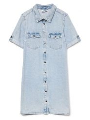 Vero Moda Sukienka dżinsowa w kolorze błękitnym rozmiar: S. Niebieskie sukienki damskie Vero Moda, na co dzień, s, bez wzorów, z bawełny, bez kołnierzyka, bez ramiączek, mini, proste. Za 104.99 zł.