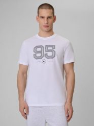 4F T-shirt regular z nadrukiem męski - biały M. Białe t-shirty męskie 4f, m, bez wzorów, z bawełny, bez kołnierzyka. Za 69.99 zł.