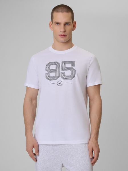 4F T-shirt regular z nadrukiem męski - biały M. Białe t-shirty męskie 4f, m, bez wzorów, z bawełny, bez kołnierzyka. Za 69.99 zł.