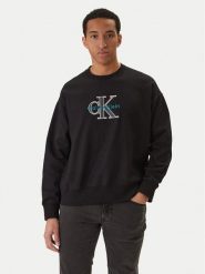 Calvin Klein Jeans Bluza Premium Monologo LV04RE200G Czarny Regular Fit. Czarne bluzy bez kaptura męskie Calvin Klein Jeans, l, z bawełny. Za 489.99 zł.