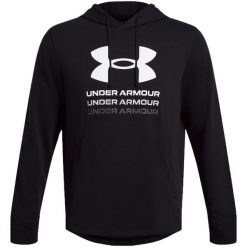 Bluza męska Under Armour UA Rival Terry Graphic Hoodie. Czarne bluzy bez kaptura męskie Under Armour, bez wzorów, sportowe, bez kołnierzyka, bez ramiączek. Za 139.99 zł.