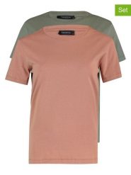 Trendyol Koszulki (2 szt.) w kolorze szaroróżowym i oliwkowym rozmiar: L. Brązowe t-shirty damskie Trendyol, l, bez wzorów, z bawełny, bez kołnierzyka. Za 73.99 zł.