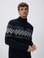 Sweter z golfem - granatowy. Niebieskie swetry męskie Reserved, l, bez wzorów, z dzianiny, bez kołnierzyka. Za 139.99 zł.