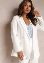 Biała Marynarka Dwurzędowa Tanou. Białe marynarki i żakiety damskie Renee, l, bez wzorów, eleganckie. Za 129.99 zł.