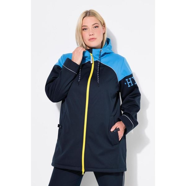 Damskie Długa kurtka softshell hydrofobowa 2-kierunkowy zamek błyskawiczny. Niebieskie kurtki damskie Ulla Popken, plus size, bez wzorów, z materiału, bez kaptura. Za 599.99 zł.