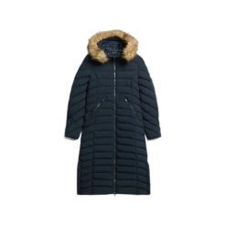 Długa kurtka z kapturem z sztucznego futra dla kobiet Superdry Fuji. Czarne kurtki damskie Superdry., na zimę, l, z aplikacjami, z puchu, z kapturem. Za 723.05 zł.