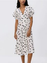 Sukienka midi z modalem - złamana biel. Sukienki damskie Reserved, l, bez wzorów, z tkaniny, bez kołnierzyka, bez ramiączek, midi, rozkloszowane. Za 159.99 zł.