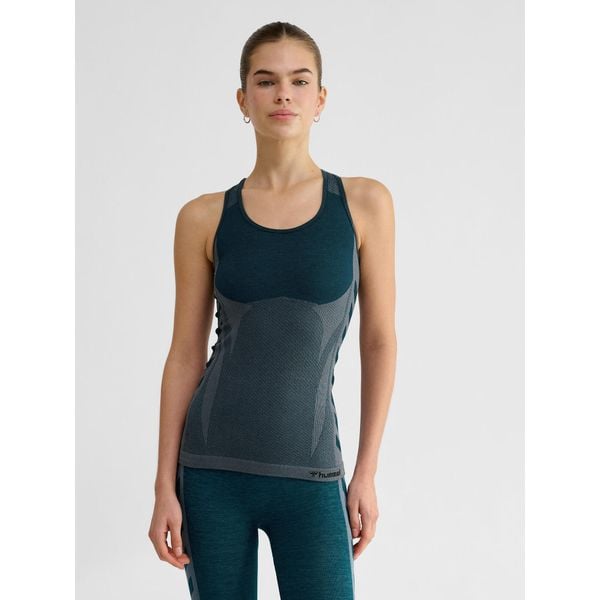 Damski bezszwowy tank top Hummel Clea. Niebieskie topy sportowe damskie HUMMEL, bez wzorów, z dzianiny, bez ramiączek. Za 161.50 zł.