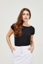 T-shirt basic. Czarne t-shirty damskie MOODO, s, bez wzorów, z bawełny, bez kołnierzyka. W wyprzedaży za 9.99 zł.