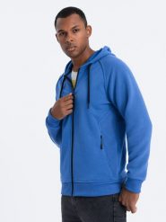 Bluza męska rozpinana z kapturem - niebieska V8 OM-SSZP-0124 - XXL. Niebieskie bluzy z kapturem męskie Ombre Clothing, m, z bawełny. W wyprzedaży za 59.99 zł.