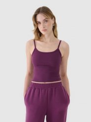 4F Crop-top slim damski - fioletowy S. Fioletowe topy damskie 4f, s, bez wzorów, z dzianiny, bez kołnierzyka. W wyprzedaży za 19.99 zł.