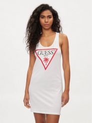 Guess Sukienka plażowa E3GP03 JA914 Biały Slim Fit. Białe sukienki damskie Guess, na plażę, na lato, l, z aplikacjami, z bawełny, bez kołnierzyka, bez ramiączek. Za 99.99 zł.