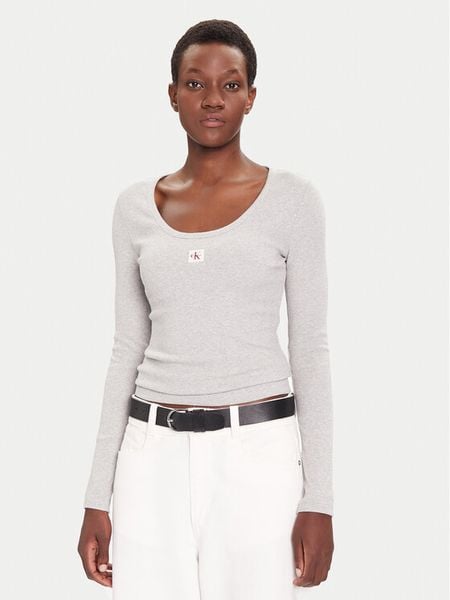 Calvin Klein Jeans Bluzka LV047D218G Szary Slim Fit. Szare bluzki damskie Calvin Klein Jeans, xxl, bez wzorów, z bawełny, bez ramiączek. Za 159.99 zł.