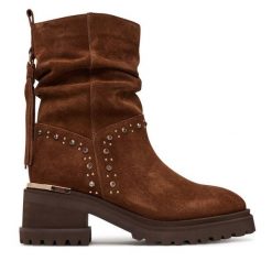 Botki Alma En Pena. Brązowe botki damskie Alma En Pena, bez obcasa, na słupku, bez zapięcia. Za 799.99 zł.