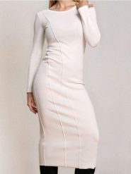 Sukienka dresowa midi - kremowy. Białe sukienki damskie Sinsay, l, bez wzorów, z dresówki, bez kołnierzyka, bez ramiączek, midi. Za 59.99 zł.