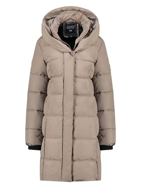 Geographical Norway Płaszcz zimowy "Djamilalimo" w kolorze szarobrązowym rozmiar: M. Brązowe płaszcze damskie Geographical Norway, na zimę, m, bez wzorów, z puchu. Za 349.73 zł.
