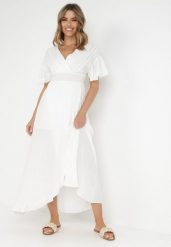 Biała Sukienka z Wiskozy Aeraste. Białe sukienki damskie Born2be, na imprezę, l, z aplikacjami, z bawełny, z asymetrycznym kołnierzem, bez ramiączek, maxi, asymetryczne. W wyprzedaży za 151.99 zł.