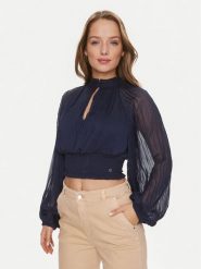 Guess Bluzka Bianca W4RH69 WDW52 Granatowy Regular Fit. Niebieskie bluzki damskie Guess, l, z aplikacjami, z syntetyku, bez ramiączek. Za 499.99 zł.