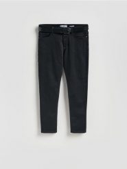 Jeansy slim z paskiem - czarny. Czarne jeansy męskie Reserved. Za 199.99 zł.