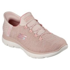 Damskie SUMMITS DAZZLING HAZE Slip-On Różowy. Czerwone trampki i tenisówki damskie Skechers, bez wzorów, z materiału. Za 329.99 zł.