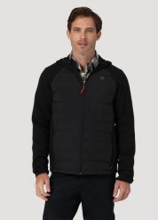 WRANGLER ATHLETIC HYBRID MĘSKA KURTKA PRZEJŚCIOWA WIOSENNA JESIENNA REAL BLACK WA4MY3101 112324777. Czarne kurtki męskie Wrangler, na jesień, m, bez wzorów, bez kaptura. Za 359.99 zł.