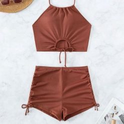 Strój kąpielowy dwuczęściowy szybkoschnący z regulacją Dragulina. Brązowe bikini damskie Intica, bez wzorów. W wyprzedaży za 139.00 zł.