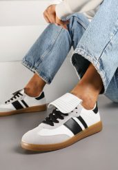 Biało-Czarne Sneakersy Tenisówki Ozdobione Wywinięciem Myrloria. Białe trampki i tenisówki damskie Born2be, bez wzorów, z jeansu. Za 84.99 zł.