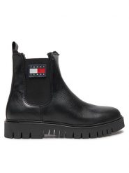 Tommy Jeans Sztyblety Chelsea EN0EN02626 Czarny. Czarne botki damskie Tommy Jeans, z jeansu, bez obcasa, na płaskiej podeszwie, bez zapięcia. Za 679.99 zł.