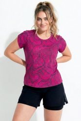 Damskie Koszulka funkcyjna kwiaty zakładki z tyłu okrągły dekolt krótki rękaw. Czerwone t-shirty damskie Ulla Popken, plus size, bez wzorów, z dżerseju, bez kołnierzyka. Za 199.99 zł.