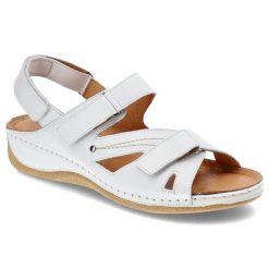 Białe Sandały Pollonus Damskie Wygodne Buty Letnie. Białe sandały damskie Pollonus, bez wzorów, ze skóry, bez obcasa. Za 249.00 zł.