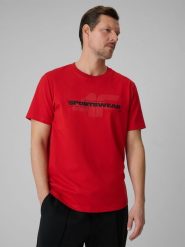 4F T-shirt regular z nadrukiem męski - czerwony L. Czerwone t-shirty męskie 4f, l, bez wzorów, z bawełny, bez kołnierzyka. Za 59.99 zł.