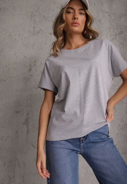 Szary T-shirt Basic Oversize z Bawełny Elusis. Szare t-shirty damskie Renee, m, bez wzorów, z bawełny, bez kołnierzyka. Za 39.99 zł.