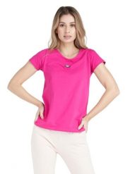 Neonowa koszulka damska z krótkim rękawem. Czerwone bluzki sportowe damskie LEONE 1947 APPAREL, l, z bawełny, bez kołnierzyka, bez ramiączek. Za 63.11 zł.