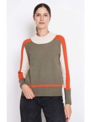 ASSUILI Sweter w kolorze oliwkowo-biało-pomarańczowym rozmiar: 40. Brązowe golfy damskie Assuili, bez kołnierzyka. Za 113.36 zł.