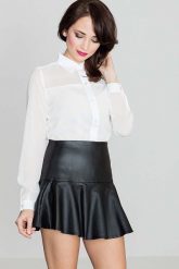 Czarna Szykowna Mini Spódnica Wykończona Szeroką Falbanką. Czarne spódniczki damskie Katrus, s, bez wzorów, z elastanu, eleganckie, mini. Za 179.00 zł.