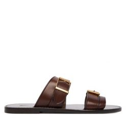 Klapki Polo Ralph Lauren. Brązowe klapki damskie Polo Ralph Lauren, bez wzorów, bez obcasa. Za 1,499.00 zł.