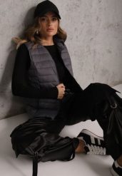 Szara Przejściowa Kamizelka z Pikowaniem i Kapturem Neatwenna. Szare kamizelki damskie Renee, l, z jeansu. Za 79.99 zł.