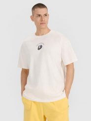 T-shirt oversize z nadrukiem męski 4F 4FRSS25TTSHM2981. Białe t-shirty męskie 4f, m, bez wzorów, z bawełny, bez kołnierzyka. Za 69.99 zł.