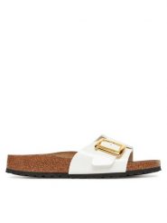 Birkenstock Klapki Catalina Cushion Buckle 1029437 Biały. Białe klapki damskie Birkenstock, bez wzorów, ze skóry, bez obcasa. Za 399.99 zł.