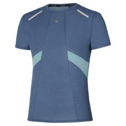 Koszulka Mizuno Dryaeroflow. Niebieskie t-shirty sportowe męskie Mizuno, bez ramiączek, do biegania. W wyprzedaży za 178.05 zł.