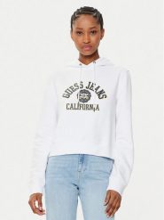 Guess Bluza W5RQ29 K68I4 Biały Regular Fit. Białe bluzy bez kaptura damskie Guess, xxl, z bawełny. Za 174.00 zł.