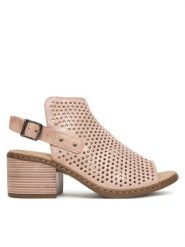 Rieker Sandały V0590-31 Złoty. Żółte sandały damskie Rieker, bez wzorów, ze skóry, bez obcasa, na słupku. Za 296.99 zł.